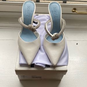 Schutz Nappa Pearl Heel in White Leather